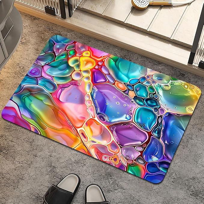 Bath Mat Rug, Rainbow Bubble Non Slip Quick Dry Super Absorbent Thin Bathroom by ZHUZHISHAN