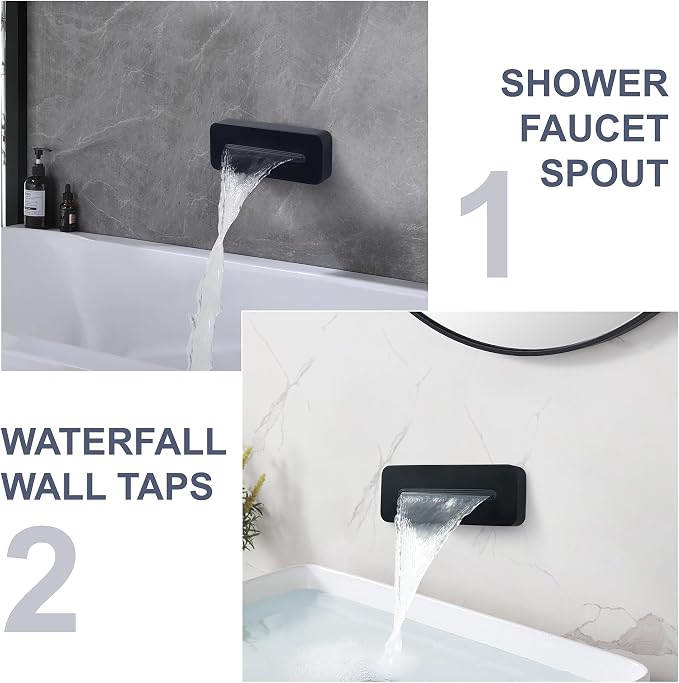 Wall Mounted Tub Spout Adjustable Waterfall Bathtub Sprayer High Flow Bathroom - Image 2