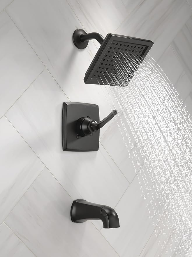 Delta Geist 14 Series Square Bathtub and Shower Faucet Set, Matte Black Shower - Image 2