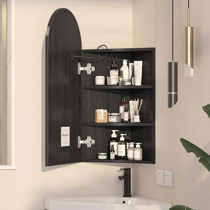 16x31 Inch Black Corner Lighted Medicine Cabinet - Image 7