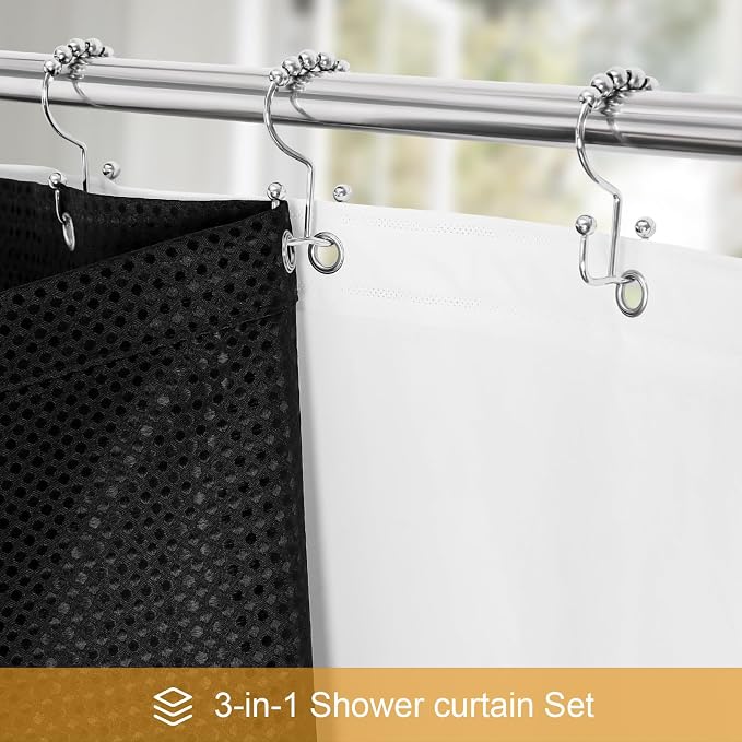 3 in 1 Extra Long Shower Curtain Set-72 W x 84 H, Waterproof Fabric - Image 2