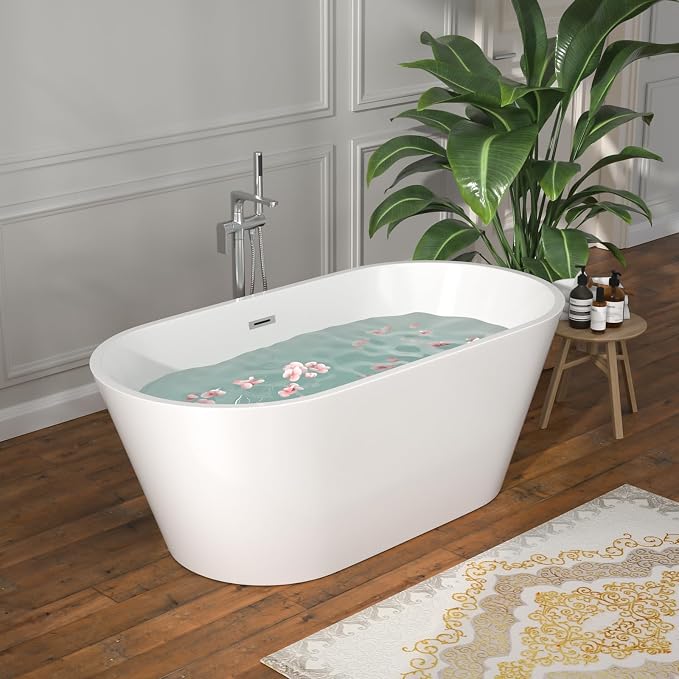 59" Freestanding Acrylic Bathtub White Roll Top Soaking Tub - Image 2