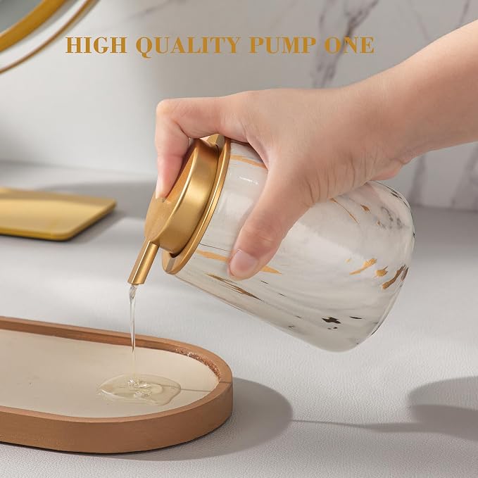 Enra Ceramic Gold Soap Dispenser, 12 oz Marble Lotion Dispenser Bathroom Liquid - Image 5