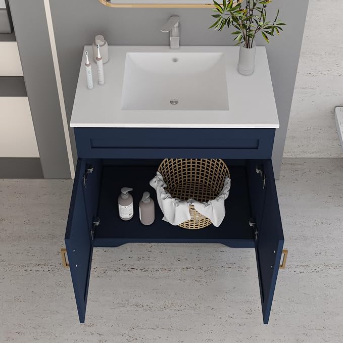 Bathroom 30" Vanity with Ceramic Sink, Wooden Double Door Bathroom Storage - Image 6