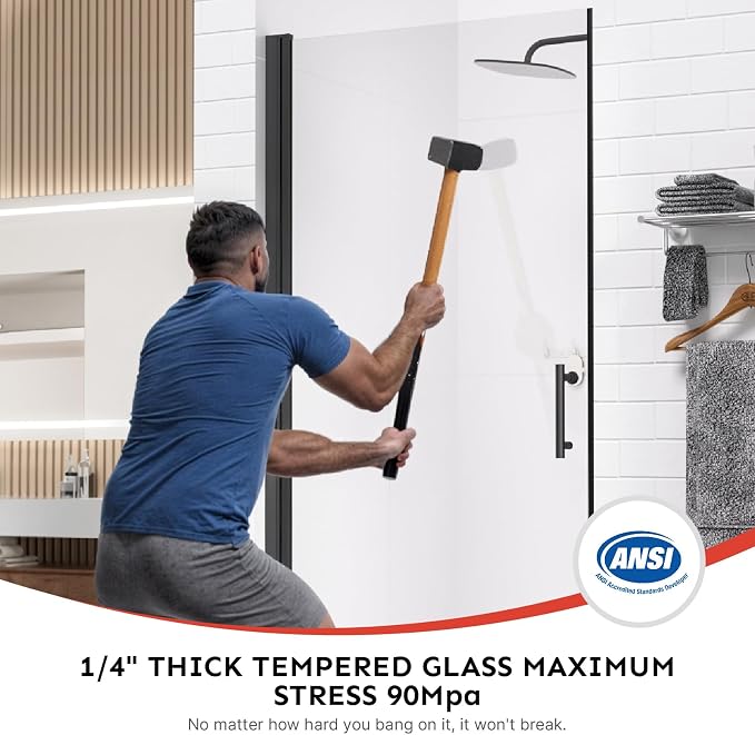 Kosmonia 36"-37"Wx72"H Frameless Pivot Shower Door, 1/4" Tempered Glass&Shatter - Image 3