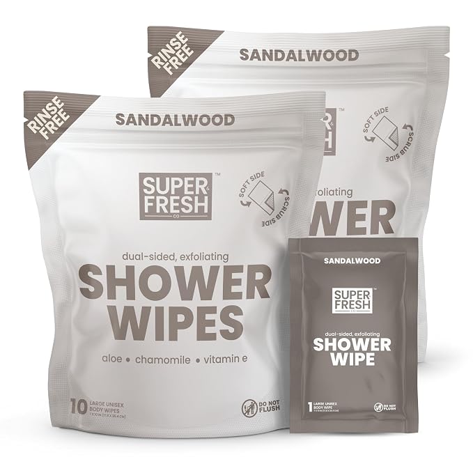 Super Fresh Shower Wipes Large Sandalwood Body Wipes by SuperFreshCo