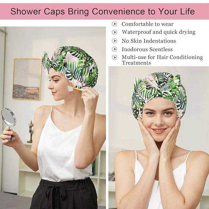 Shower Cap Luxury Shower Caps for Women Reusable Waterproof Hair Cap for Shower - Image 5