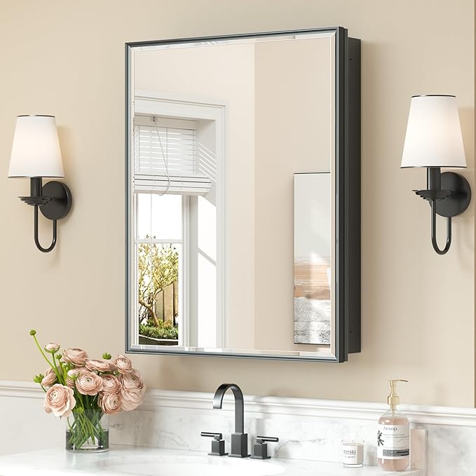 Keonjinn 24” x 30” Black Bathroom Medicine Cabinets by Keonjinn