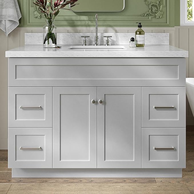 ARIEL 49" Grey Bathroom Vanity 1.5" Edge Italian Carrara Marble Countertop & by Ariel