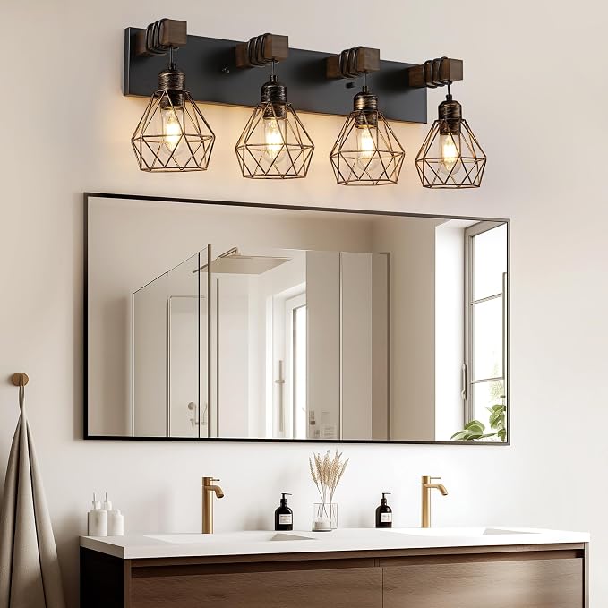 Black Gold Farmhouse Bathroom Light Fixtures, 4-Light Bathroom Lighting - Image 2