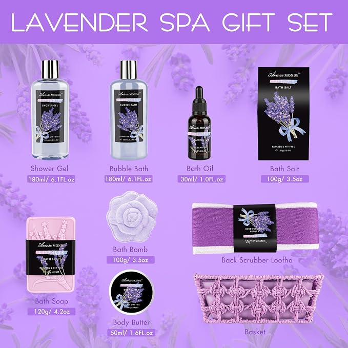 Spa Gift Basket Set, Lavender Home Spa Gifts - Image 2
