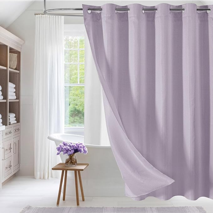 MitoVilla Purple Long Shower Curtain Liner Set 72 x 80, No Hooks Needed 80 inch by MitoVilla