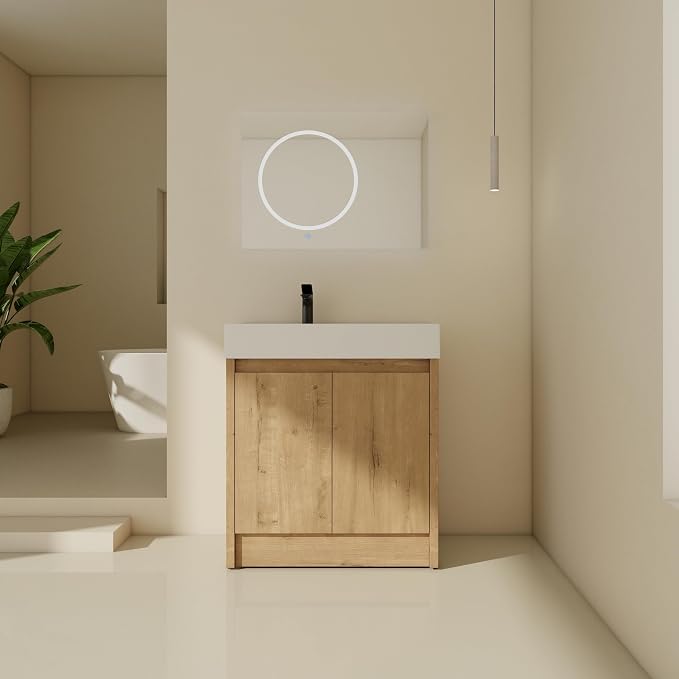 30 inch Bathroom Vanity with Sink, Single Resin Sink Freestanding Bathroom by SanMerah
