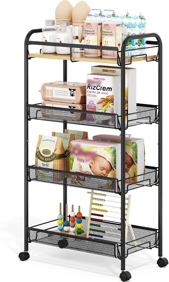 TOOLF 4-Tier Rolling Cart, Metal Utility Cart, Slide Out Storage Cart by TOOLF