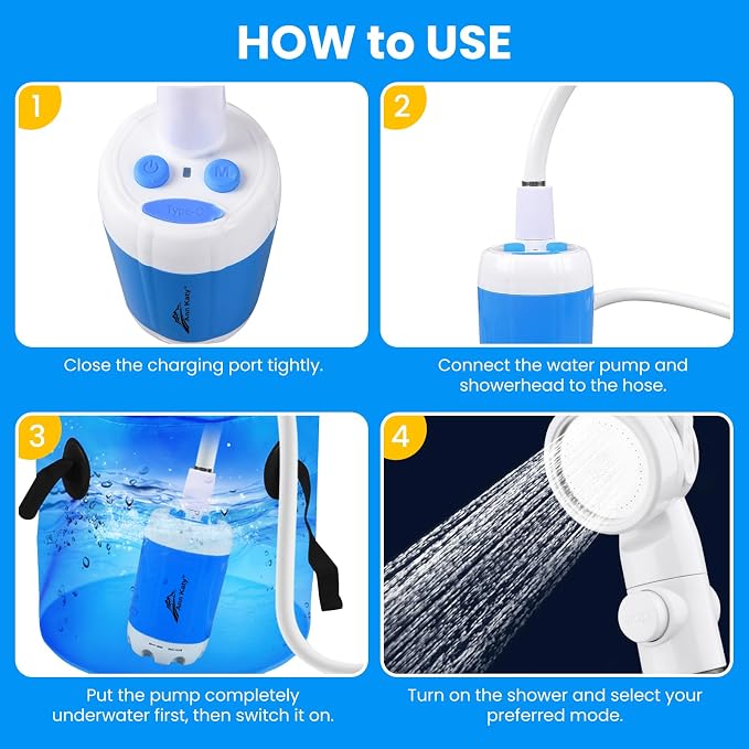 Portable Camping Shower Outdoor Camp Shower Pump, Upgrade Rechargeable Electric - Image 8