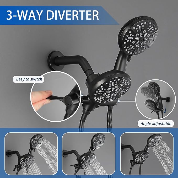 Tub and Shower Faucet Set Complete Dual Shower Head and Handheld 2 in 1 Combo - Image 3