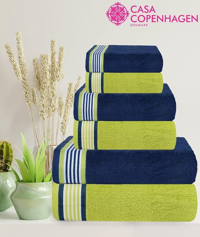CASA COPENHAGEN He & She 6 Pieces Towel Set- California Blue + Green, 550 GSM 2 - Image 3