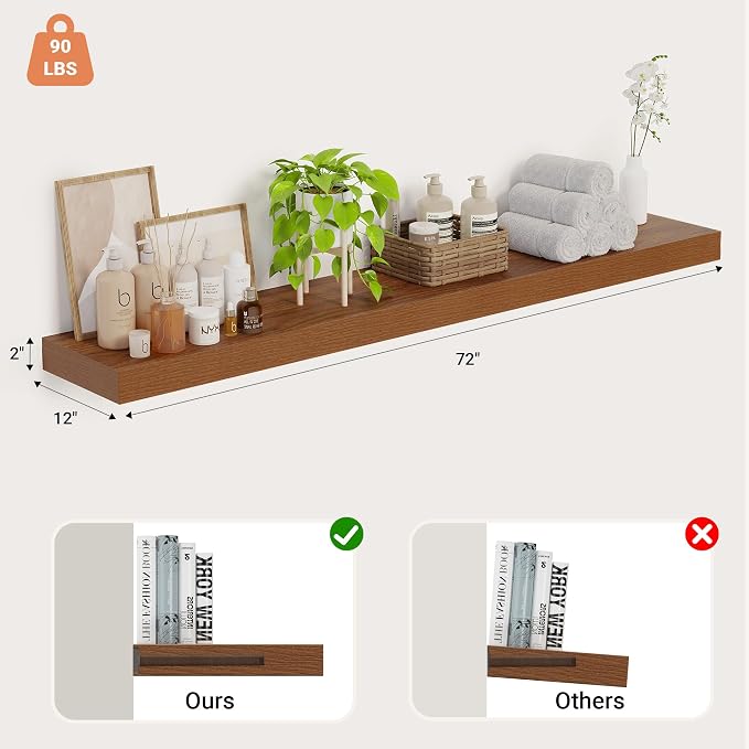 Heimlove 12 Inch Deep Floating Shelves, 72 x 12 inches Long Wall Shelf - Image 3