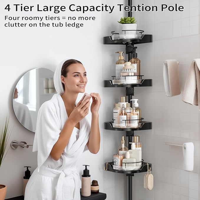 360° Rotating Corner Shower Caddy Tension Pole Organizer - Image 5