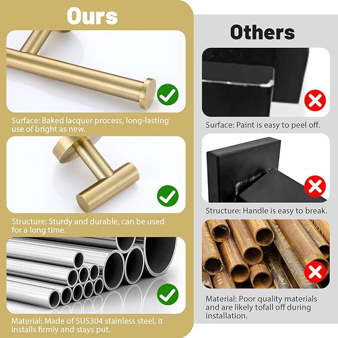 Brushed Gold Towel Bar Set 10 Pieces Bathroom Hardware Accessories Set Towel - Image 2