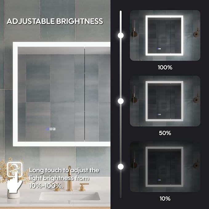 WELLFOR 36 x 32 Inch LED Medicine Cabinet - Image 9