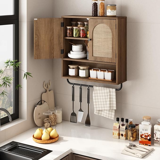 RUSTOWN Rattan Bathroom Wall Cabinet, Boho Medicine Cabinet - Image 8