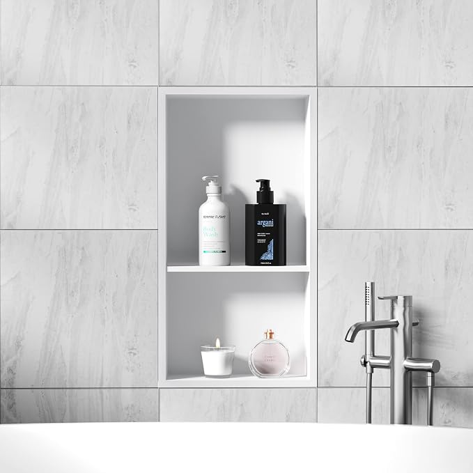 Neodrain White Shower Niche Insert Tile Ready, Stainless Steel Wall Niche - Image 6