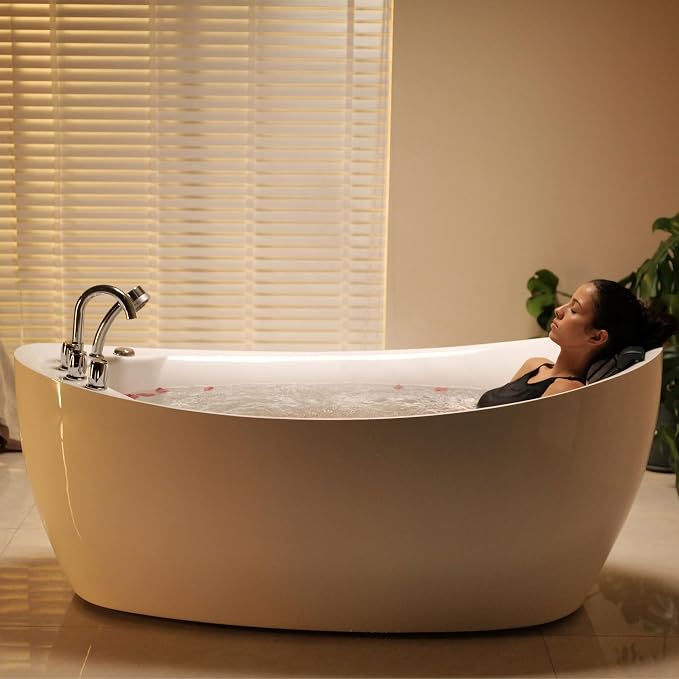 67 in. Acrylic Freestanding Bath Tub Hydromassage Gracefully Oval Shaped 7 - Image 8