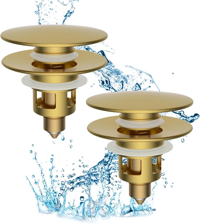 Hibbent 2 Pack All Metal Bathroom Sink Stopper, Universal Pop Up Drain Strainer by Hibbent