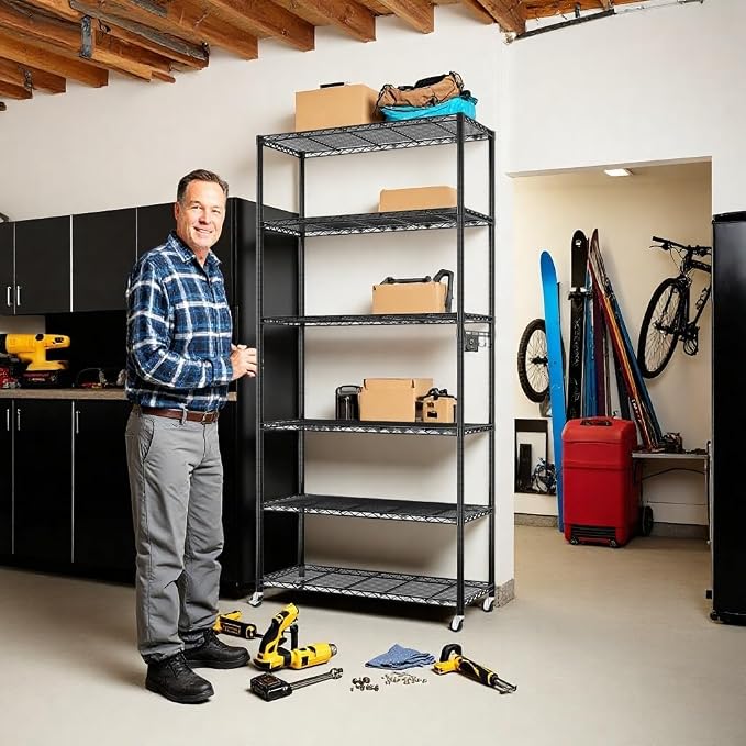 6 Tier Storage Racks Shelving, Heavy Steel Pantry Shelves, Adjustable Wire - Image 9