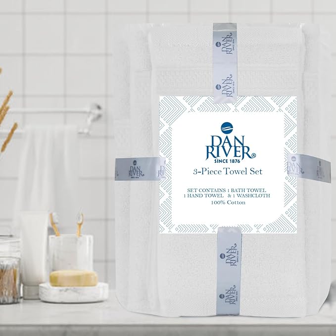 DAN RIVER 100% Ring Spun Cotton 3-Piece Towel Set, Bath Towel, Hand Towel and - Image 2