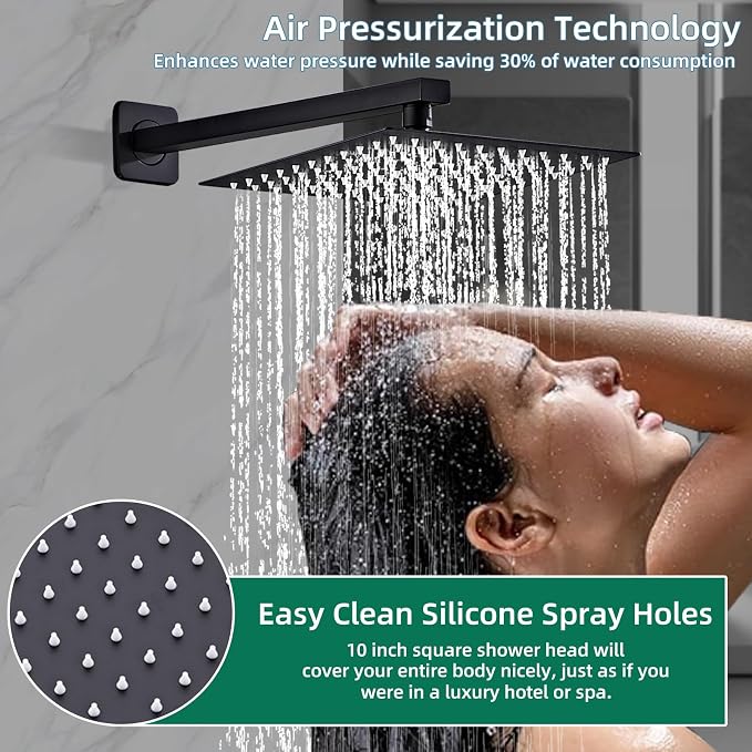 Shower Faucet Set with Brass Durable Trim, 10 Inch Square Rainfall Shower Head - Image 5