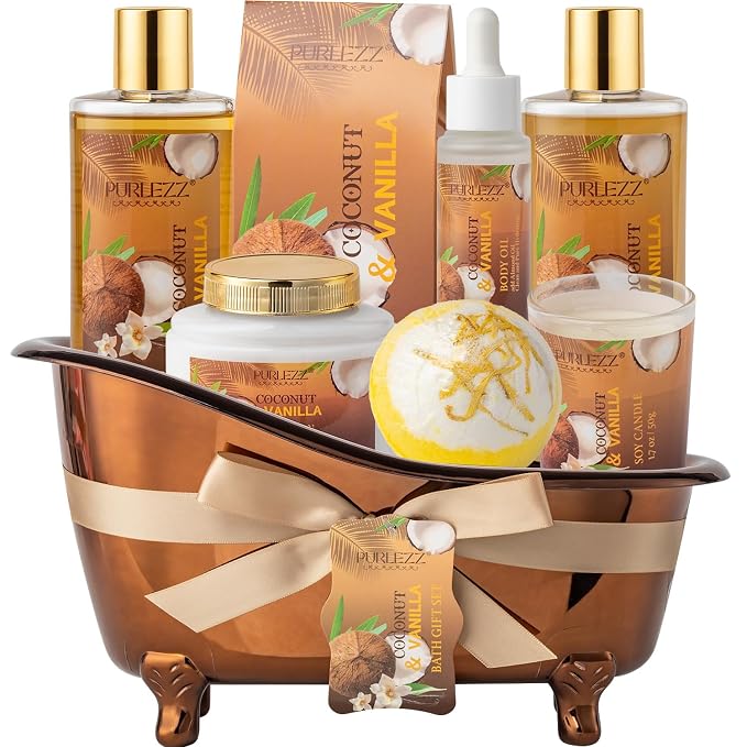 Spa Gift Basket for Women, Coconut & Vanilla Luxury Home Spa Kit, Birthday Gift by Unknown