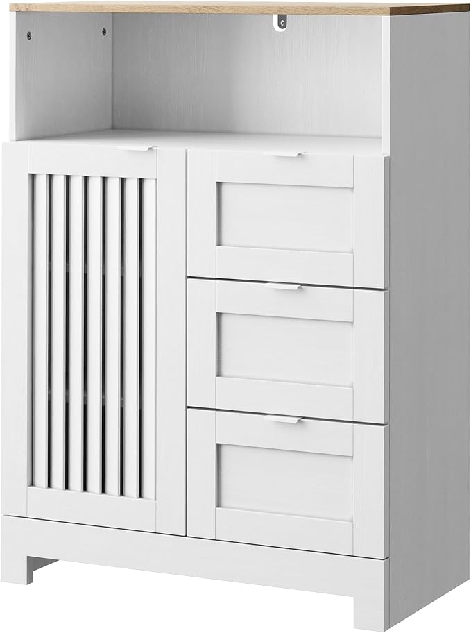 Bathroom Storage Cabinet with 3 Drawers, Floor Cabinet with Louvered Door by SmartFENDEE