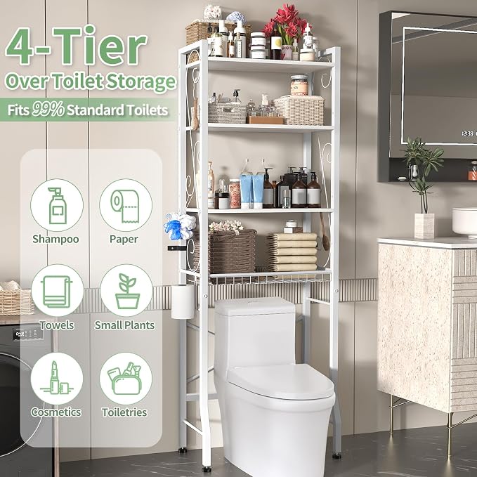 Over-The-Toilet Storage Rack 4-Tier, Bathroom Organizer Shelf Over Toilet - Image 8