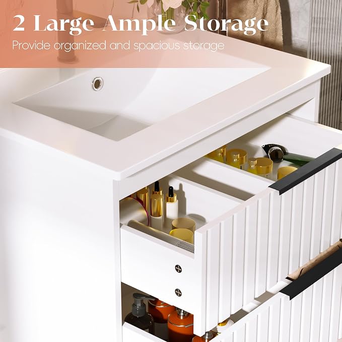 24" Bathroom Vanity with Sink, Floating Vanity Bathroom Sink Cabinet Wall Mount - Image 4