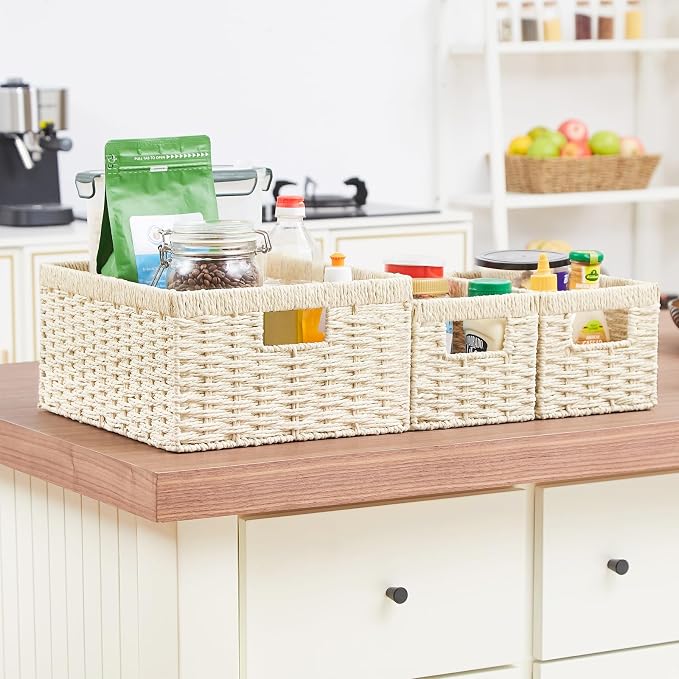 Vagusicc Wicker Storage Basket, Hand-Woven Paper Rope Storage Baskets - Image 7