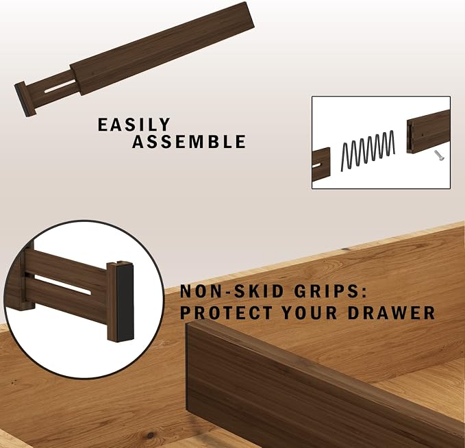 BAMEOS Drawer Divider, Expandable Bamboo Separators Adjustable Utensil Knife - Image 7