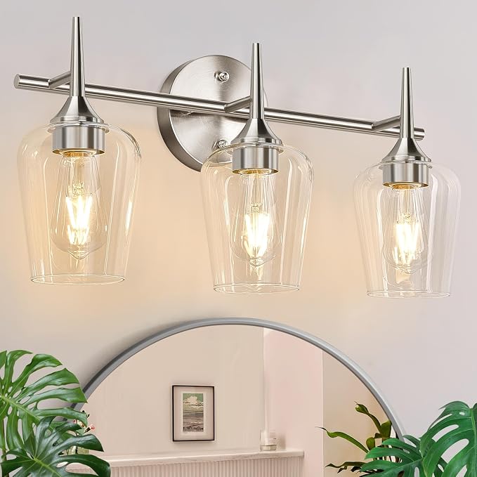3-Light Bathroom Light Fixtures, 19.5 in Brushed Nickle Vanity Lights by Bathroomlightfixtures