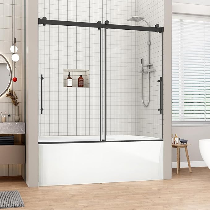 Sunrosa Frameless Tub Shower Door 60" W x 60" H, Shower Door Clear Tempered by ElevateYourEverydayShower