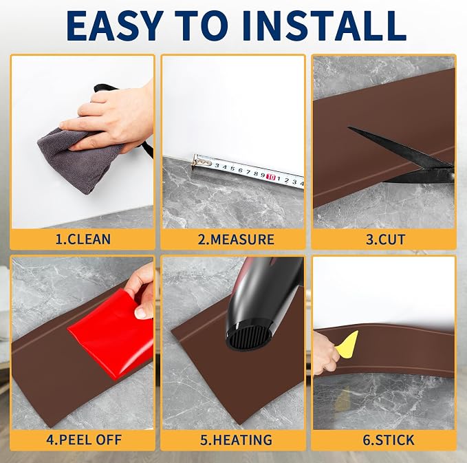 Flexible Baseboard Molding Trim 6 Inch Self-Adhesive Vinyl Wall Base Peel and - Image 6