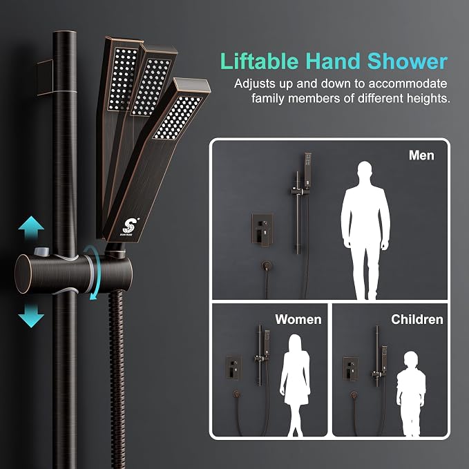 SR SUN RISE 12 Inch Oil Rubbed Bronze Shower Faucet Set, Wall-Mount Adjustable - Image 2