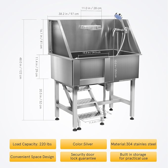 38'' Large Dog Bathtub Stainless Steel, Dog Washing Station, Pet Bathing - Image 2