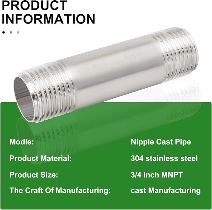 TAISHER 4PCS Stainless Steel Pipe Fittings, 3/4" NPT x 3/4" NPT Male Threaded - Image 3