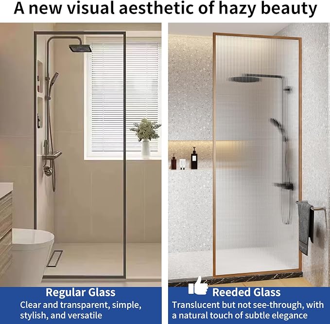 Dimaris Shower Door 30" X 78" Clear Tempered Fluted Glass Framed Shower Screen - Image 3