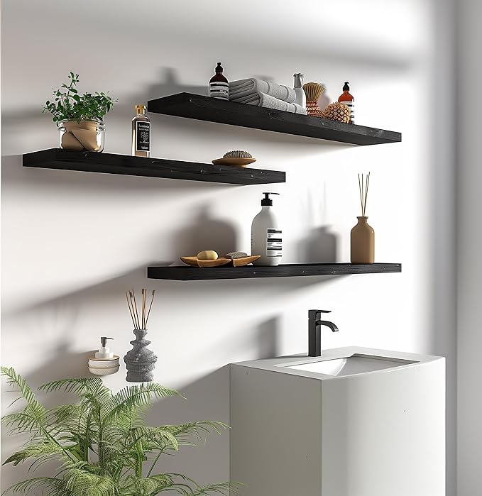 36 Inch Floating Shelves for Wall Rustic Black Wood Wall Shelves for Bedroom - Image 3