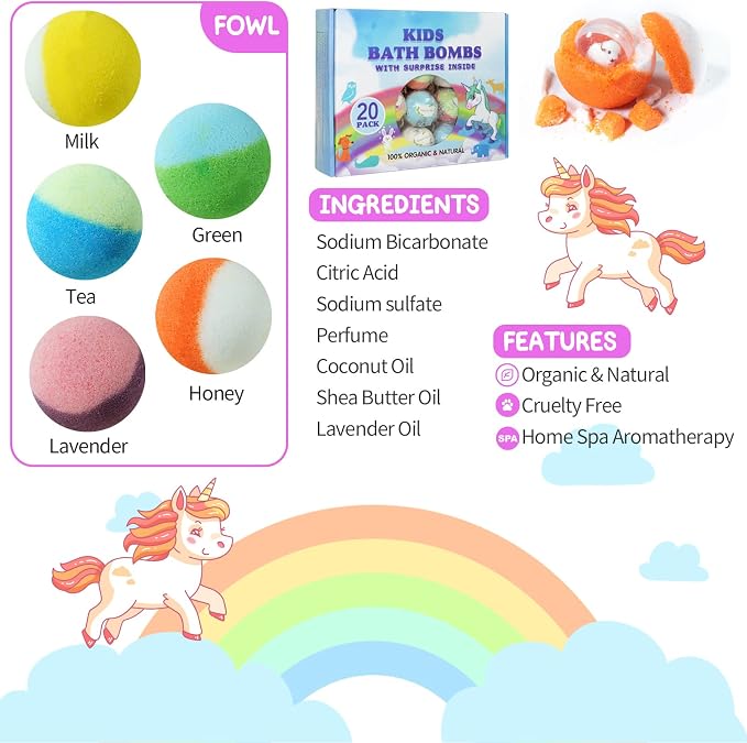Bath Bomb Gift Set with Toys Inside, 20 Pack Organic Bath Bombs - Image 5