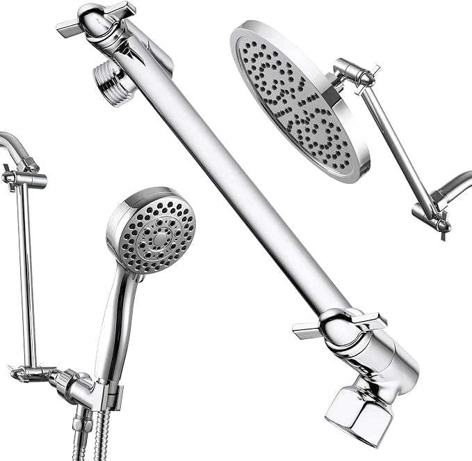 Chrome Shower Head Extension, 10 Inch Solid Brass Shower Extension Arm by Pichrain