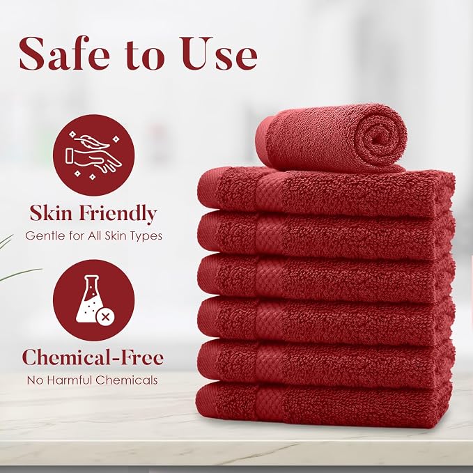 DAN RIVER 12-Pack Premium 100% Cotton RED Face Towels – Reusable Face Towel Set - Image 8