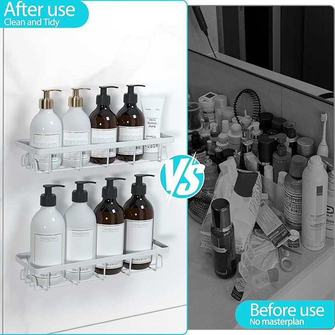 Shower Caddy Organizer with Hooks, Self Adhesive Bathroom Shelves, Shower - Image 3